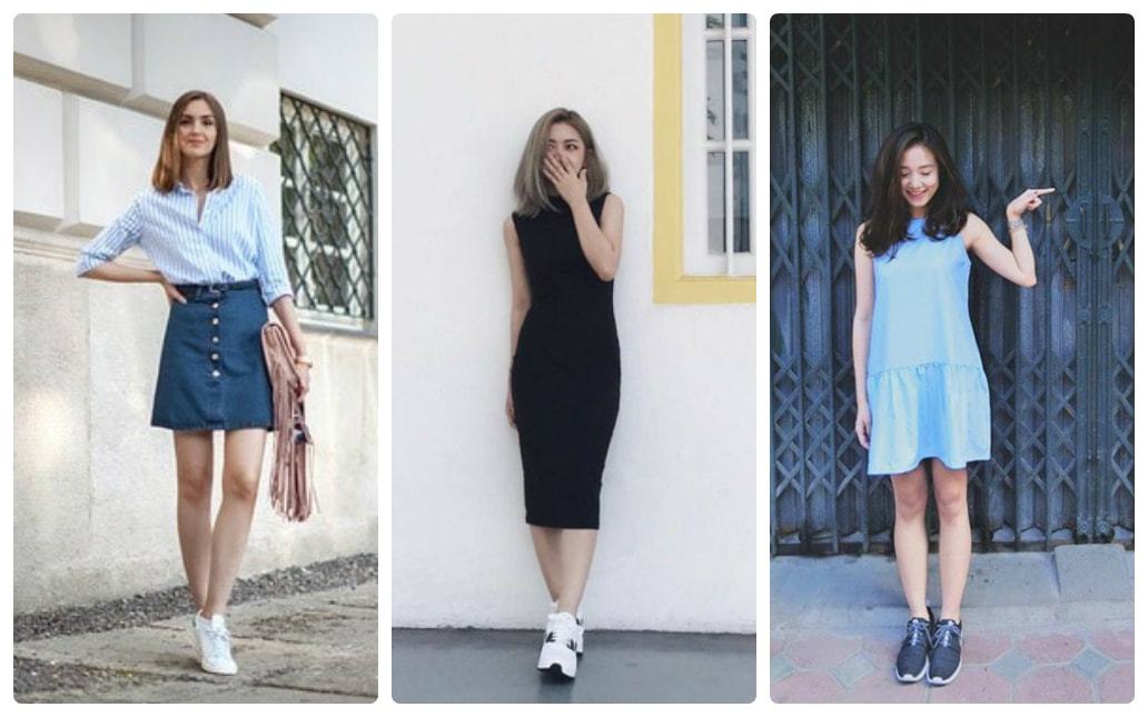 15 Cách mix đồ khi mặc váy đi giày thể thao cá tính nhất